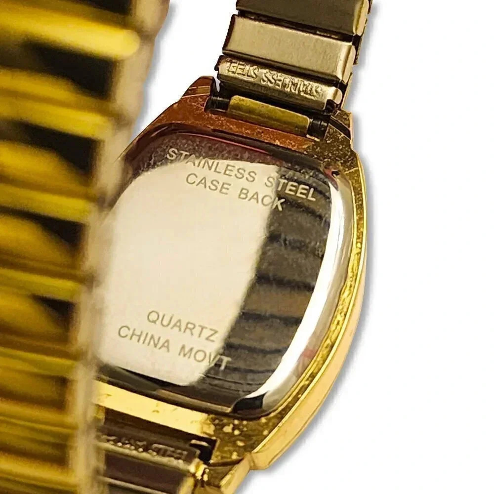 GOLD TONE WOMENS FASHION RECTANGULAR RHINESTONE BEZEL WATCH - Picture 3 of 4
